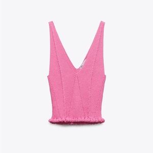 ZARA RUFFLED pink  RIBBED TOP
